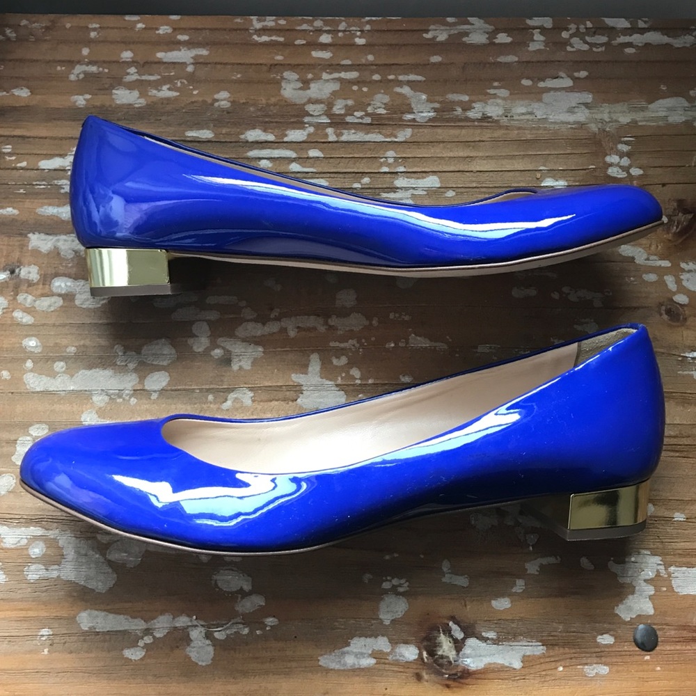 J Crew Janey Royal Blue Flats w/ Gold Heel